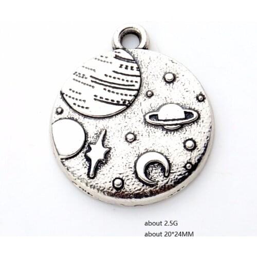 NEW 2021 Zinc Alloy Round Disc floating Charms Celestial Body Planet Moon And Star Pendants Necklace&Bracelet Jewelry Making