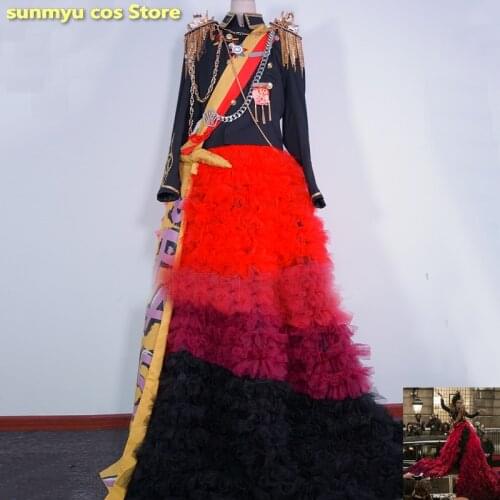 New movie Cruella De Vil Red Dress with all decoration Cosplay Costume Custom Size Halloween