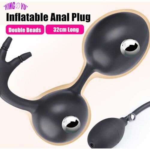 Huge Inflatable Anal Plug Beads Prostate Massager Large Dildo Vagina Anus Dilator Buttplug Metal Ball Sex Toys For Men Women Gay
