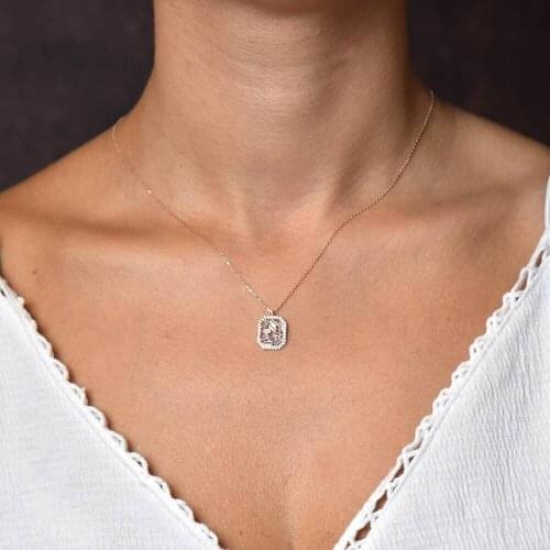 Symbol Gold Rose Gold Baguette Necklace Delicate Design Trendy Jewelry Dainty Lady Gift for Wedding Women