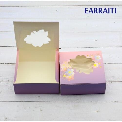 60PCS Window Gift Box With Bronzing Sakura Designs Purple Cake Cookies Candy Box Wedding Gift Packaging Holiday Decoration favor