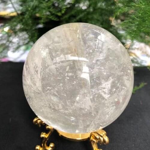 Natural Clear Quartz Stone Rock White Crystal Quartz Sphere Ball Mineral Gift Wooden Base Reiki healing Home decor