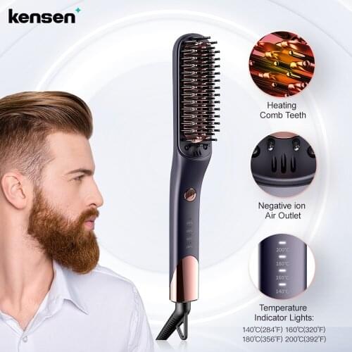 Kensen Men Beard Straightener Hot Heating Comb Hair Styler For Men Curlers Electric Curling Negative Ion Curling Iron HairCurler