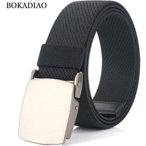 BOKADIAO Men&Women fashion Metal buckle Stretch elastic nylon canvas belt casual jeans waistband Military black belts male strap
