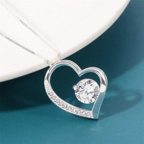 Luxury Valentine Day Gift Silver Color Heart Pendant Necklace for Girlfriend Wife Engagement Necklace