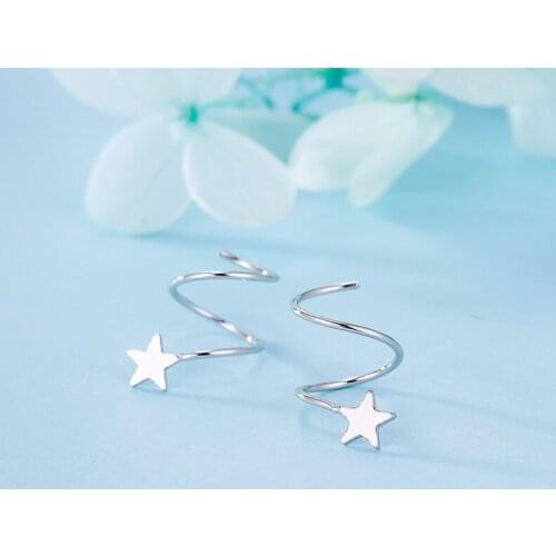 Charming Star 925 Sterling Silver Wedding Earrings Cute Female Spiral Small Earrings For Women Minimalist Bridal Stud Earrings