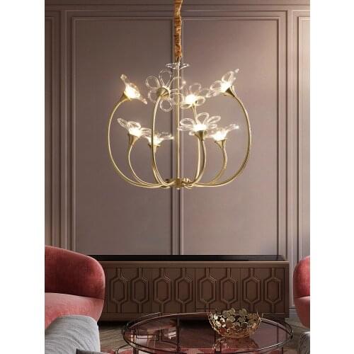 Nordic postmodern light luxury crystal chandeliers all copper dining room living room bedroom warm and simple lamp