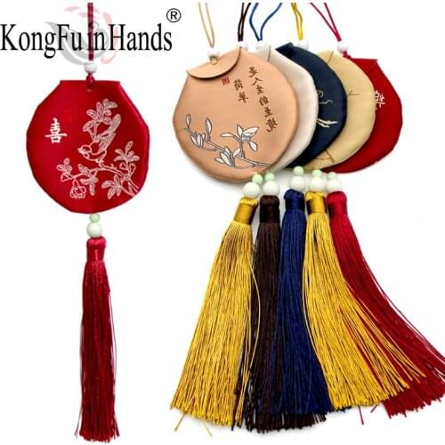 Retro Round Sachet Ethnic Style Bag Portable Car Pendant Embroidery Tassels for Women Jewelry Bag Costume Accessories Fashion