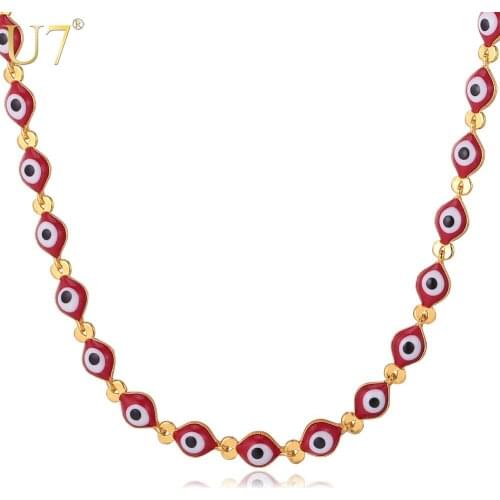 U7 Eyes Chain Necklace Gold/Silver Color Fashion Jewelry Red Beads Necklace Turkish Jewelry For Men/Women Gift N425