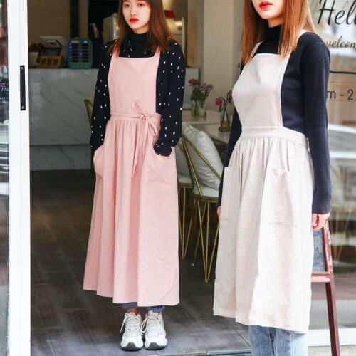 Japanese Style Cotton Women Aprons Cafe Flower Shop Working Waterproof Outfit Home Cleaning Cooking Kitchen Apron for Baking