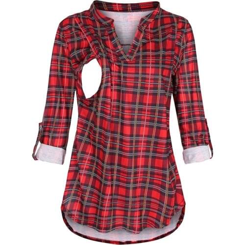 Women Clothes For Breastfeeding Pregnant Lady T-shirt Blouse Women Maternity Long Sleeve Plaid Print Nursing Tops Ropa De Mujer