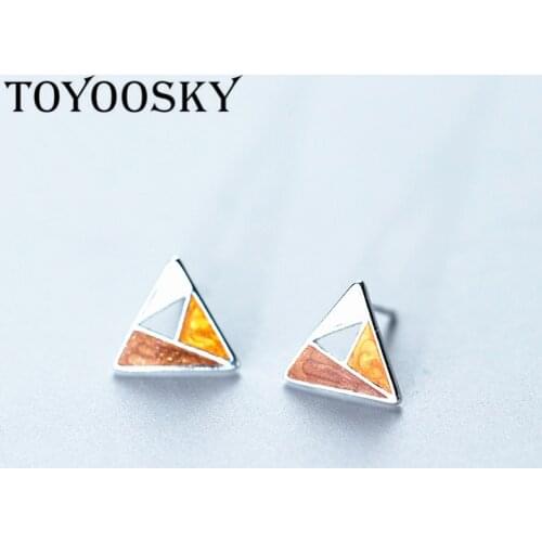 TOYOOSKY New Arrival Round Triangle 925 Sterling Silver Stud Earring Colorful Geometric Ear Jewelry For Women MiNi Accessories