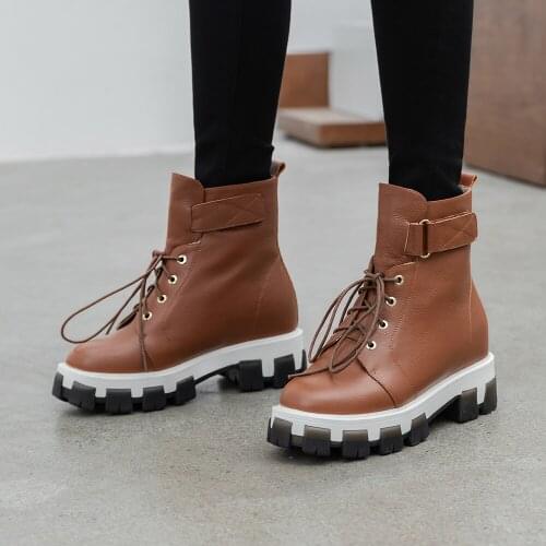 Plus Size 34-43 New Boots Women Shoes Winter New Genuine Leather Boots Women Military Casual Martin Boots Women Wool Snow Boots