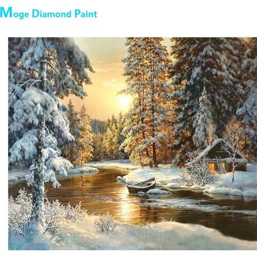 Winter Riverside Cottage Diamond Painting Oil Scenic Round Full Drill Nouveaute DIY Mosaic Embroidery 5D Cross Stitch Home Decor