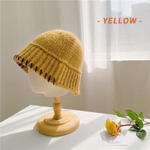Winter Bucket Hat For Women Men Fashion Warm Cap Unisex Elasticity Knit Beanie Hats 2020 Fashion Beige hat