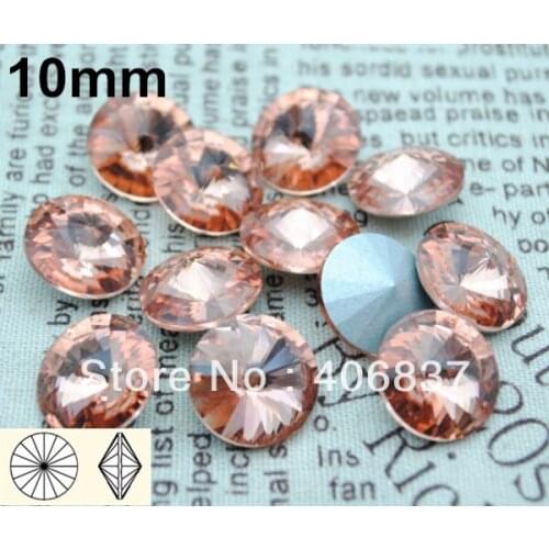 200pcs/Lot, 10mm Light Peach Crystal Rivoli Stones, Free Shipping! Chinese Top Quality Crystal Rivoli