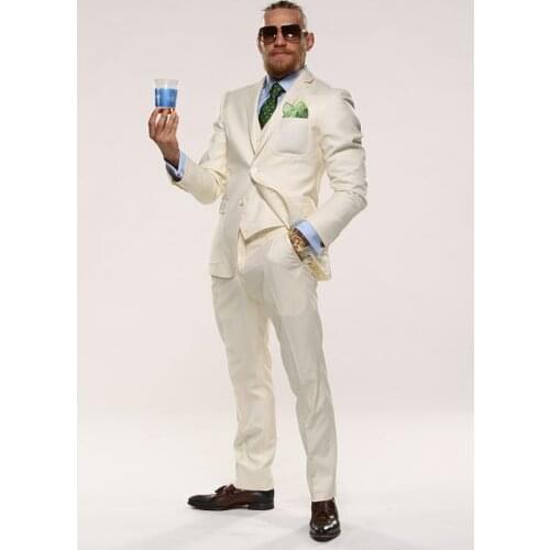 2017 Latest Coat Pant Designs Champagne Beige Wedding Suits Tuxedo Slim Fit 3 Piece Men Suit Custom Groom Prom Blazer Masculino