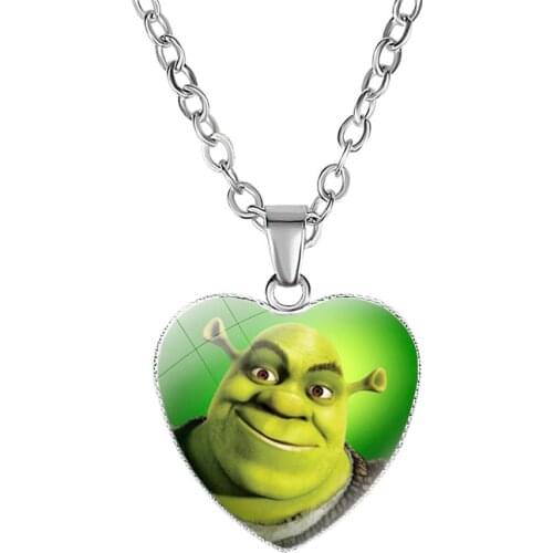 2021 Cute Cartoon Shrek Necklace for Women Kids Best Friends Glass Cabochon Heart Moon Pendant Chain Statement Necklaces Jewelry