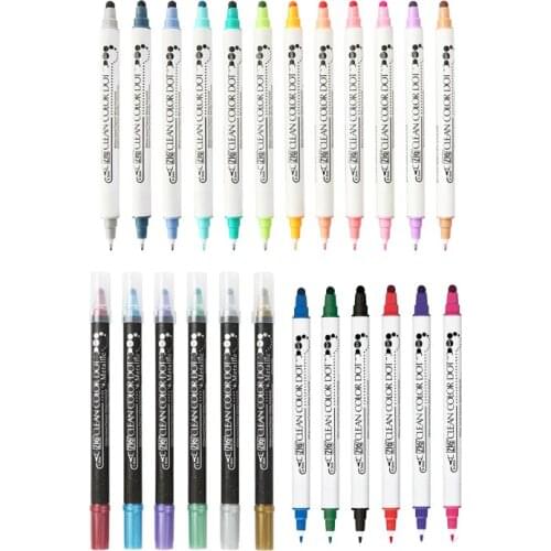 24pcs Japan Zig KURETAKE CLEAN COLOR DOT Double Tip Dot Waterproof Watercolor Pen Journal Brush Pen Marker Painting Supplies