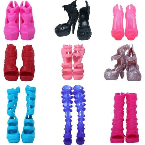 3 Pcs/Set Fashion Style Doll Shoes Pink Black Cool High Heel Boots Sandals Accessories for Monster High Doll 10" Doll House Toy