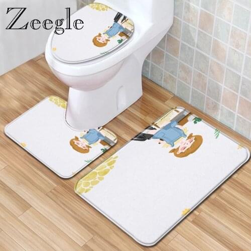 3pcs Bath Mat Carpet Set Anti-Slip Bath Toilet Cover Seat Mat Bathroom Doormat Decor WC Carpet Toilet Pedestal Rug Bath Mat Set