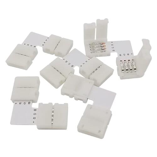 4Pin 10mm RGB L Shape Right Angle 90 Degree Corner Solderless Connecting RGB LED Connector for 5050 LED Strip Light