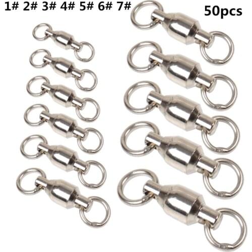 50pcs/lot Ball Bearing Stainless Steel Heavy Duty Fishing Swivel Solid Rings Connectors Ocean Sea Fishing Hook size 1-7# c0