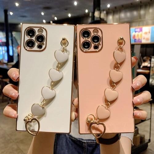 Luxury Plating Case For iPhone 11 12 Pro Max X XR XS Max 7 8 Plus SE 2 12 Mini Case Soft Loving Bracelet Wristband Holder Cover