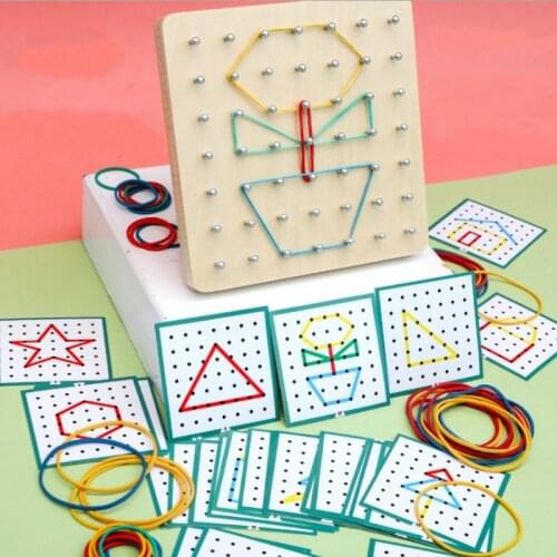 Montessori Baby Creative Toy Graphics Rubber Tie Nail Boards with Cards Childhood Education Preschool Kids