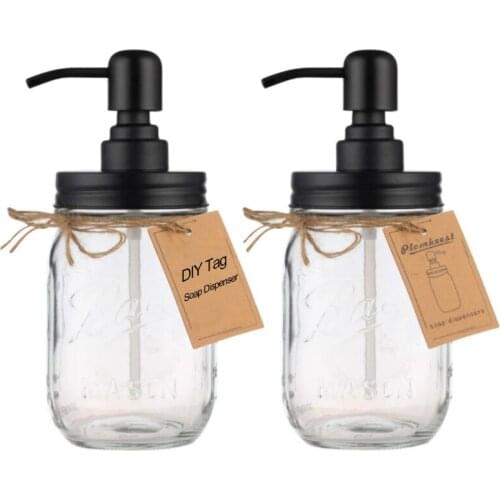 500ML Mason Jar Soap Dispenser Bottle Bathroom Rust-proof Stainless Steel Black Press Head Soap Bottle 16 Ounce