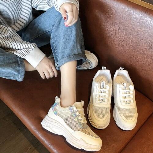 Breathable Mesh platform sneakers women New Summer shoes women Fashion Colorful Laser sneakers Lace-Up white basket female shoes
