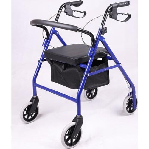 Elderly Walker Cart Four-wheel Walker with Handbrake Portable Foldable Elderly Rehabilitation Walker