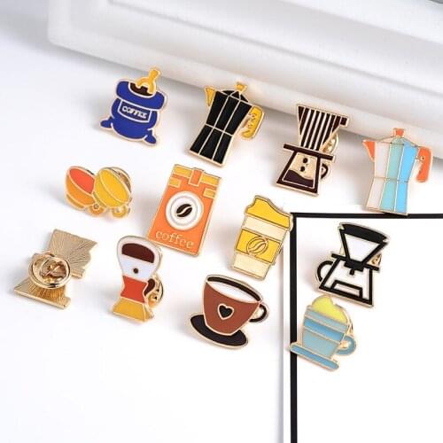 HOSENG 11Pcs/Lot Black Coffee Pot Cup Cartoon Brooch Winter Dessert Chef Apron Decoration Jewelry Gift HS_3578