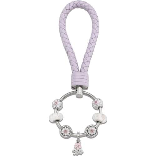 KEORMA 2017 New Charm Fashion Leather Keychain Cherry Blossoms Flower Car Key chain for Women Female Bag Pendant Jewelry YK017