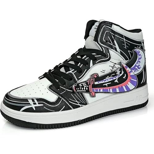 Anime School Shoes Mens Vulcanized Shoes Sneakers Anime One High Top Leather Sneakers Casual Autumn Flat Shoes Skateboard