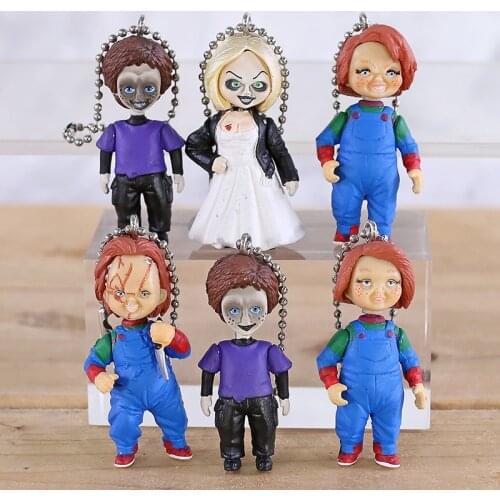 Horror Movie Childs Play Chucky Bride of Chucky & Son Doll Keyring Keychain Pendant Figures Toys 6pcs/set