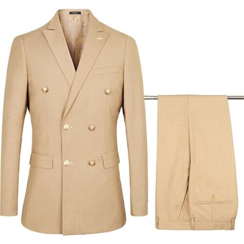 Smart Business Man Suit Set 2021 New Fashion Stright Solid Double-Breasted Dark Blue Male Professional Suit Set Jacket Pants