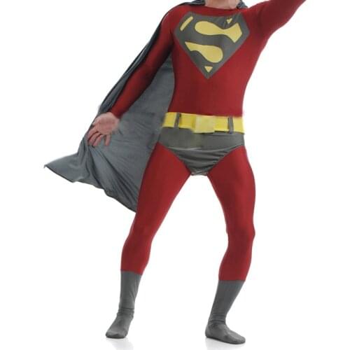 Man Superhero Cosplay Costume Spandex Zentai Bodysuit for Halloween Cosplay suit with Cape