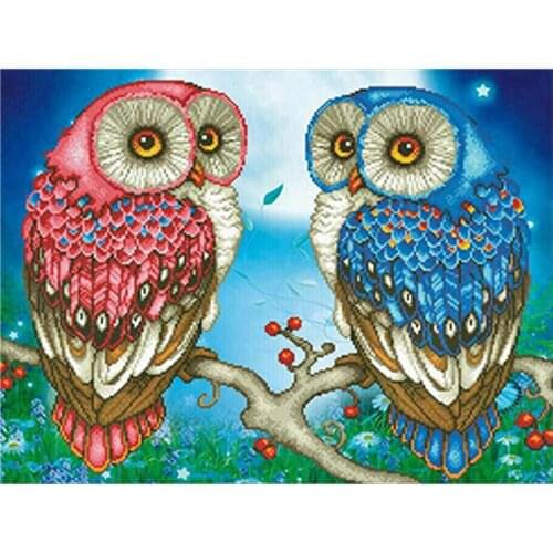 Diy Diamond Painting Cross Stitch A Pair Of Owls Embroidery Mosaic Full Square Round Resin Drill Rhinestones Home Needlework Kit