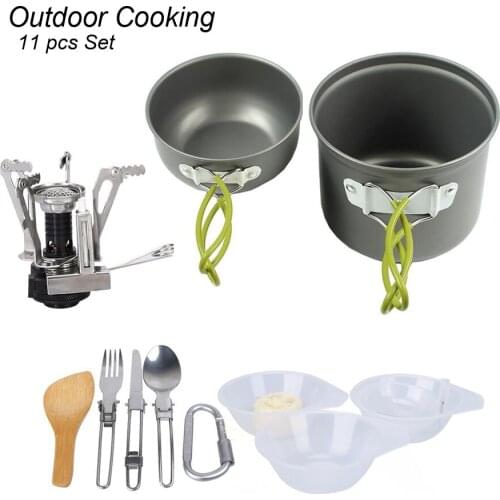 Outdoor Kitchen Camping Dishes Cookware Set Portable Tableware Cooking Travel Cutlery Utensils Hiking Picnic Foldable Fork Spoon