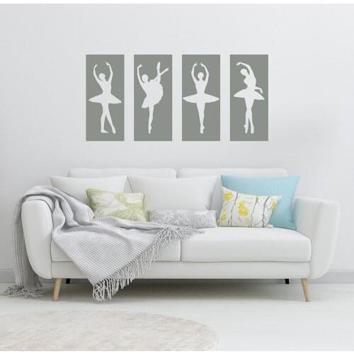 Ballerina Panel Wall Decal Four Girls Silhouette Door Window Vinyl Sticker Girl Bedroom Dance Room Interior Decor Wallpaper E346