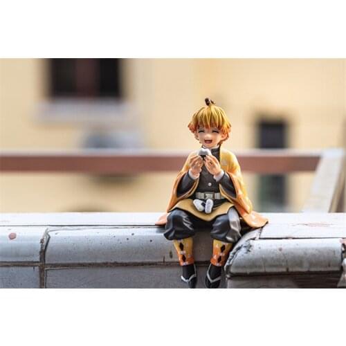 NANA Demon Slayer Rice Balls Series Zenitsu Sitting Smile. PVC Action Figure Kimetsu no Yaiba Tanjirou Nezuko Model Collect 14cm