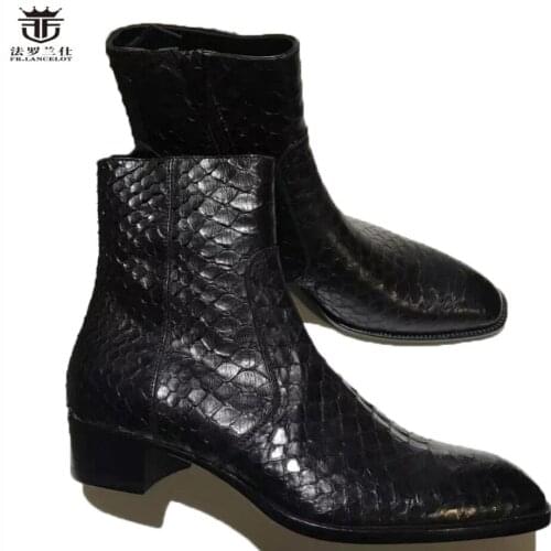 FR.LANCELOT New fashion print Leather Ankle Boots high end Chelsea Boots party Boots Mens snakeskin pattern Autumn Boots
