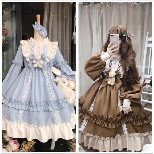 New Arrival Gothic Lolita Dress Soft Sisiter Bow Bear Lace Red Blue Pink Dress Women Princess Dress Halloween Costume for Girls