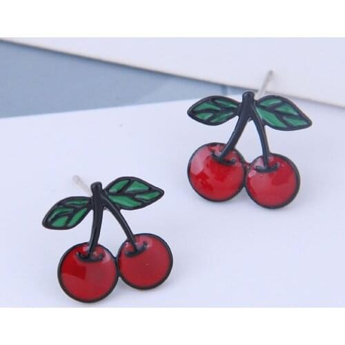 New Arrival Fashion Jewelry Casting Enamel Cherry, Cute Fruit Stud Earrings Silver Needle Women Girl Earrings Jewelry Gift