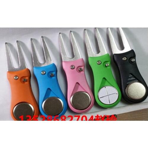 WholeSale 50pcs/lot Steel Golf Divot Repair Tool Pitch Groove Cleaner Golf Pitchfork Putting Green Fork Golf Training accessory