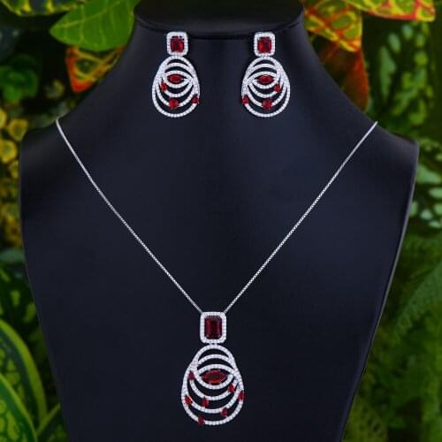 LARRAURI Jewelry Stylish Hollow Water Drop Colour Zircon Micro inlay Necklace with Earrings for Banquet Luxury Best Gift
