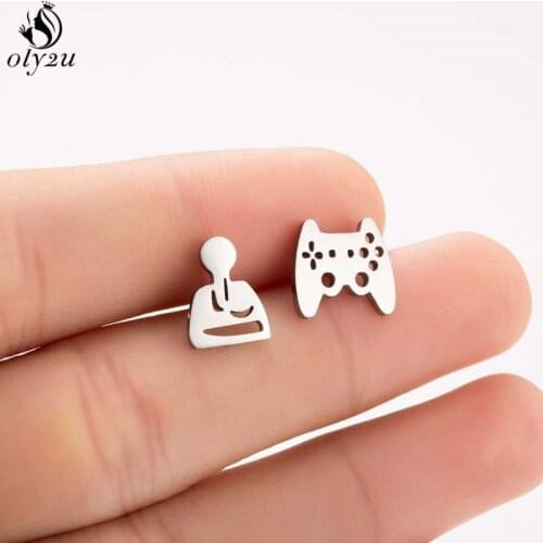 Oly2u Stainless Steel Gamepad Stud Earrings Punk Style Game Controller Earrings for Women Joystick Game Men Jewelry oorbellen