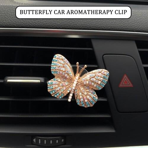 Attractive Butterfly Shape Of Rhinestone Car Perfume Colorful Butterfly Car Air Freshener Decoration Clip Car Perfume