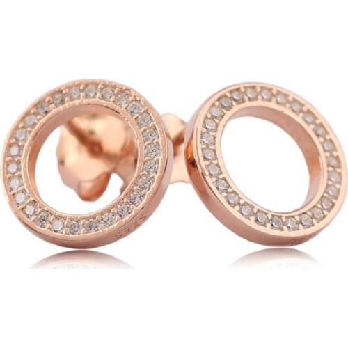Rose Sparkling Circular Forever Stud Earring for Women Wedding Party Fit Lady Jewelry Authentic S925 Earring